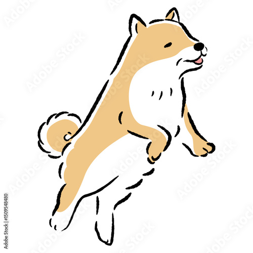 ジャンプするシニア犬の手描きイラスト