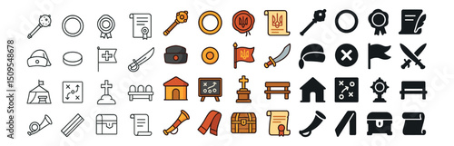 Military and historical icon collection: warfare, army, and heritage symbols set