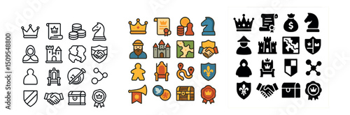 Chess and medieval icon collection. strategy, history, and game design symbols