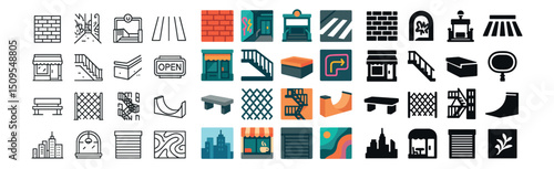 Urban architecture and design icon collection: building, cityscape, structure set