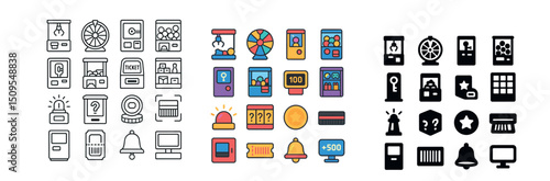 Gambling and casino icon collection: games, slots, and jackpot symbols for digital design