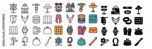 Fashion and accessories icon collection. clothing, style, and apparel design set
