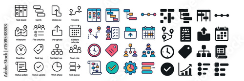 Project management icon collection: productivity, workflow, and organization symbols