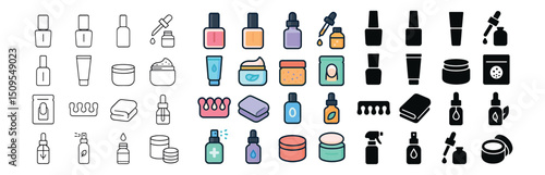 Beauty and skincare icon collection. cosmetics, wellness, and self-care set