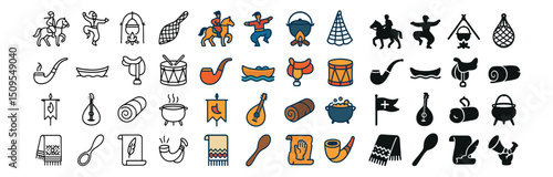 Traditional culture icon collection: folk art, music, and dance symbols