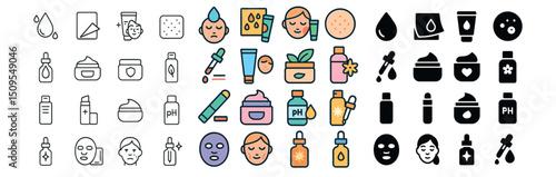 Skin care and beauty icon collection. wellness, cosmetics, and spa symbols set