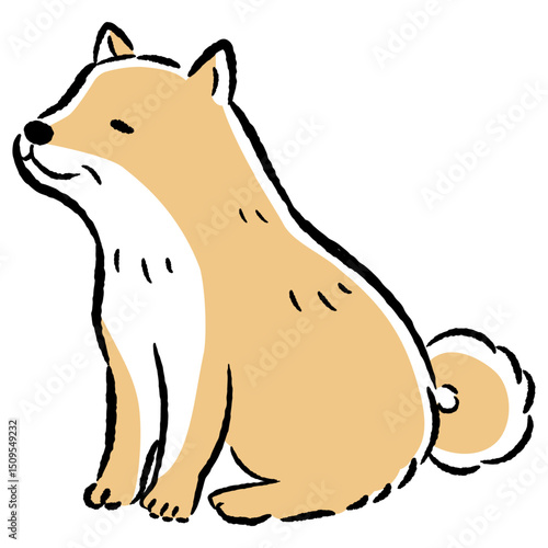 おすわりするシニア犬の手描きイラスト