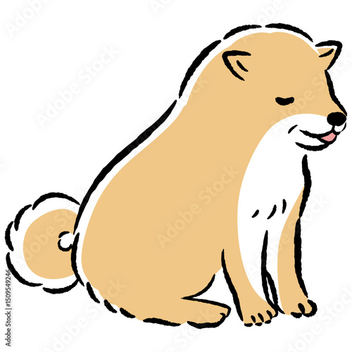 おすわりするシニア犬の手描きイラスト