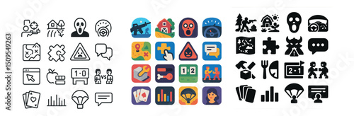 Game strategy icon collection: tactical, puzzle, and adventure icon set for gaming enthusiasts