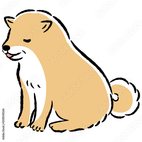 おすわりするシニア犬の手描きイラスト