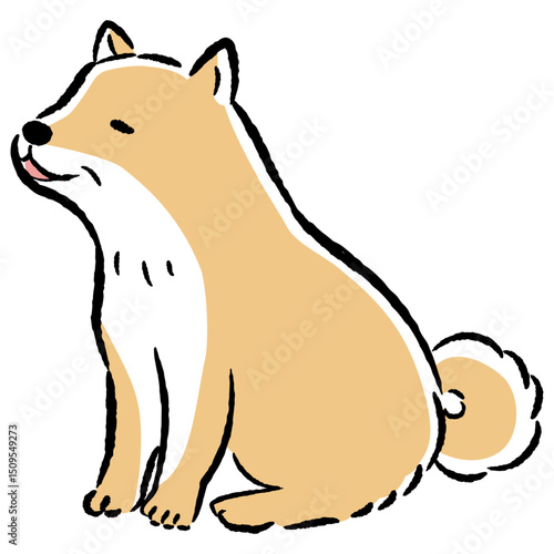 おすわりするシニア犬の手描きイラスト