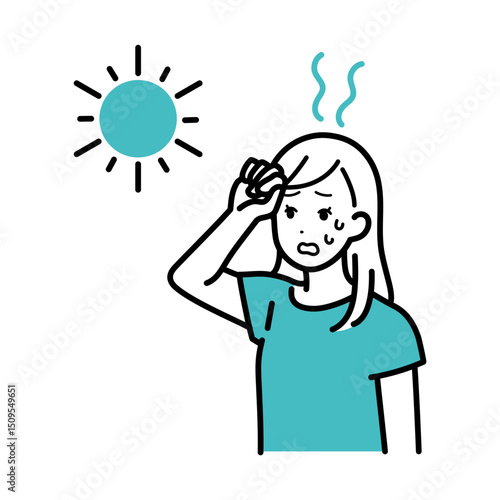 Illustration of a Woman Feeling Unwell Due to Extreme Heat
