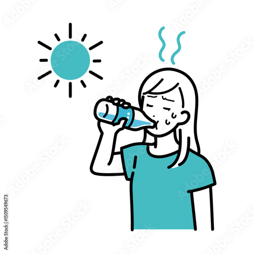 Illustration of a Woman Staying Hydrated to Prevent Heatstroke
