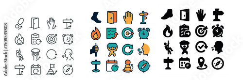 Navigational and clock icon collection for apps and websites. time and direction symbols