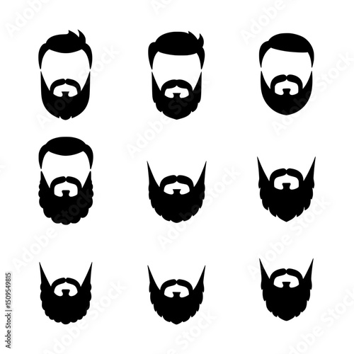 Diverse Collection of Minimalist Black Beard and Mustache Silhouettes Representing Masculine Styles and Grooming in Simple Graphic Forms