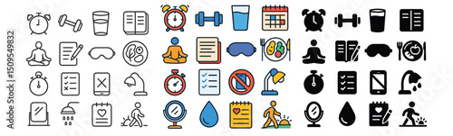 Fitness and wellness icon collection. workout, health, and lifestyle symbols set