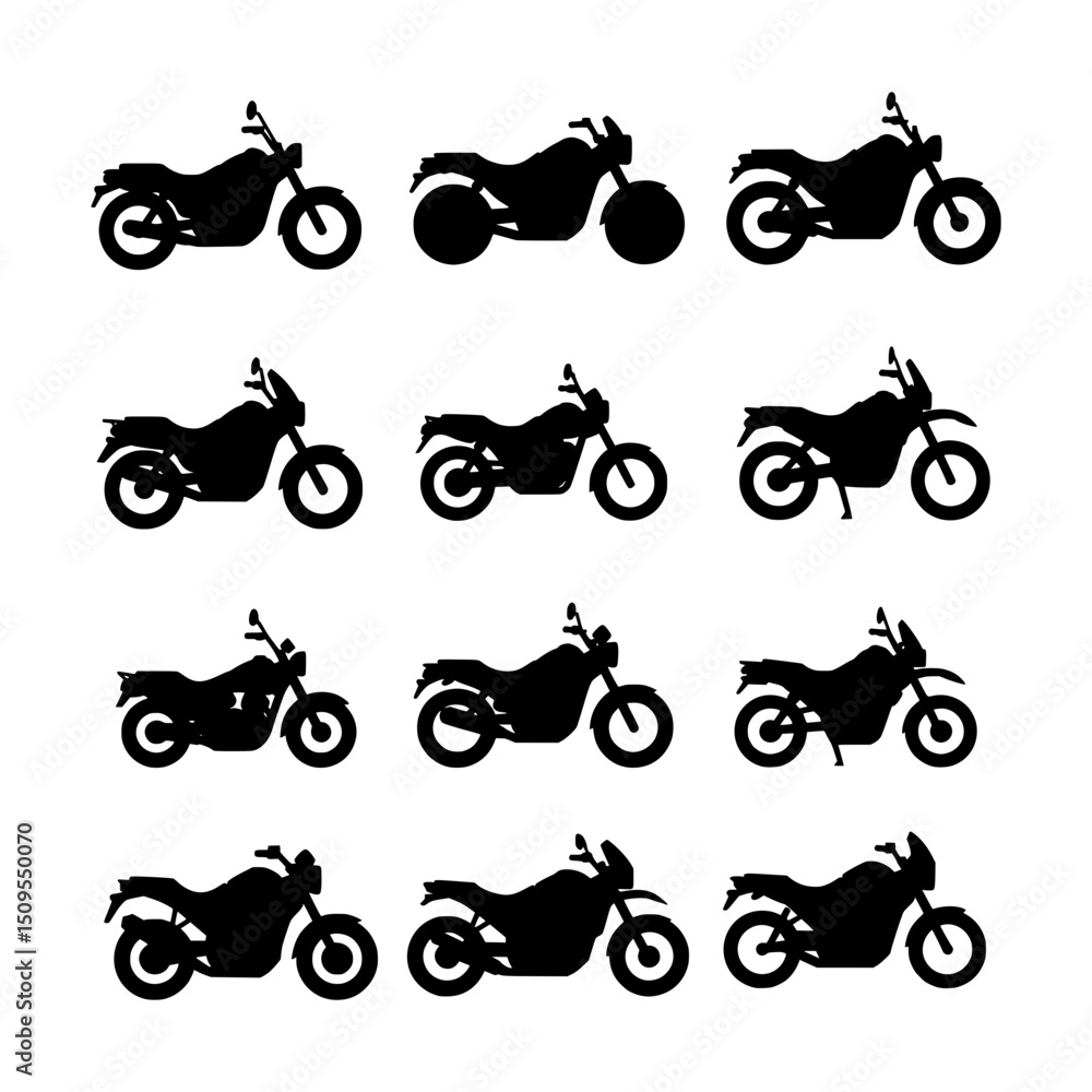 Obraz premium Diverse Collection of Black Motorcycle Silhouettes Representing Various Bike Styles