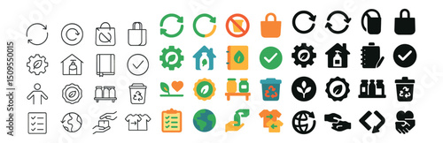 Recycling and sustainability icon collection. eco-friendly, green, and waste management set