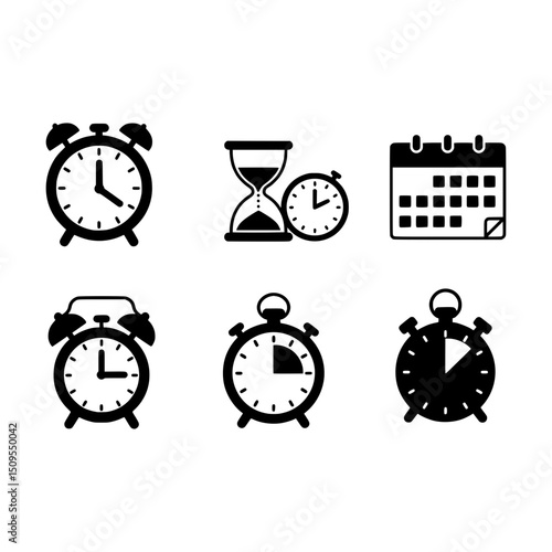  Collection of Black Time-Related Icons Representing Measurement, Schedules, and Deadlines