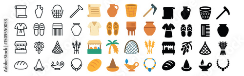 Ancient civilization icon collection: history, heritage, and culture symbols set