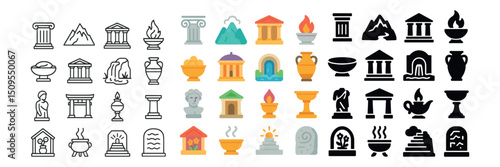 Ancient greek, roman and medieval icon collection. historical and classical symbols set