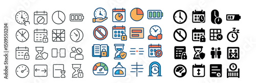 Time management and planning icon collection. scheduling and productivity set