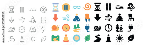 Meditation and relaxation icon collection with minimalist and flat design styles