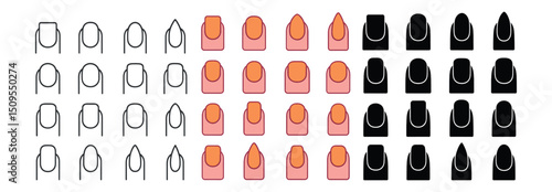 Nail art and manicure techniques icon collection. beauty and fashion design elements