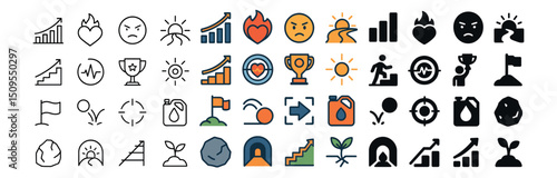 Business and success icons collection. achievement symbols and progress pictograms set