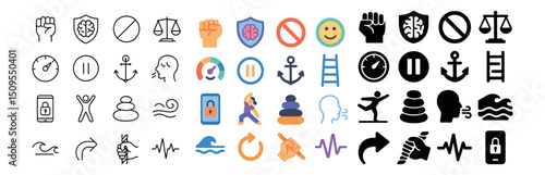 Health and wellness icon collection for mindfulness, fitness, and balance design