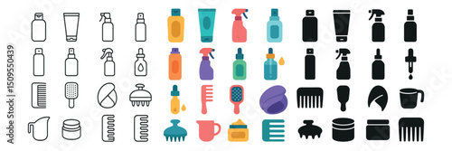 Haircare and grooming icon collection. hair styling and beauty essentials set
