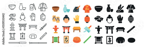 Japanese culture icon collection featuring traditional, cultural, heritage symbols set