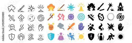 Wizard and magic icon collection: fantasy, mystical, and spell symbols set