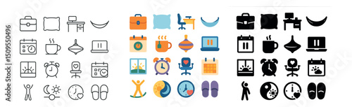 Productivity and office icon collection. work, schedule, and time management set