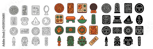 Mayan and aztec icon collection for cultural, historical, and ancient designs