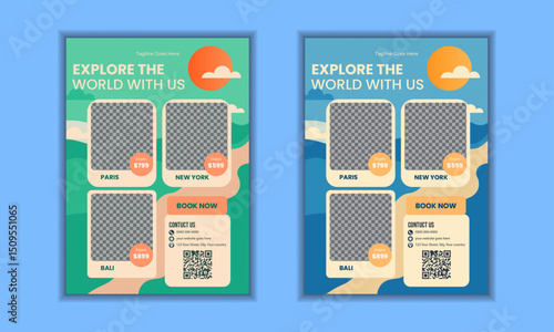 Travel Agency Flyer Template – Editable Vacation & Tour Promotion Design for Paris, New York, Bali