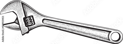 stylized black and white of an adjustable wrench.