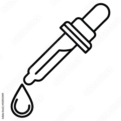 A sharp steel medicine dropper injects a vector illustration of an oil or water drop, an isolated medical tool icon