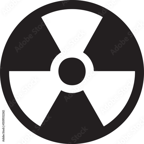stark black and white radiation symbol is displayed within a circular outline.