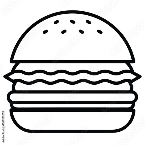 Vector Icon Set Featuring a Classic Hamburger Design for Fast Food Restaurants Menus and Culinary Themed Projects with Customizable Elements and Modern Style