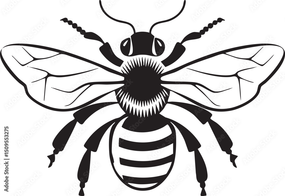 Obraz premium stylized black and white bee is depicted in profile showcasing its intricate wings and segmented body.