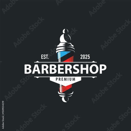 vintage retro modern barbershop logo design, barber shop concept, with cool hair style and silhouette icon of shaving equipment illustration template for product brand, business, and shop