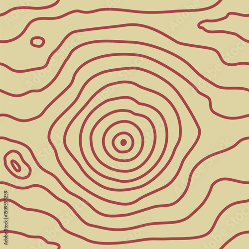 The circular texture of the wood pattern, cut along the knots. Line wood ring was cut square with a seamless drawing of grain wood. Tree fiber. Vector brown beige and red color background
