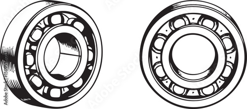 Two black and white ball bearings are shown side by side.