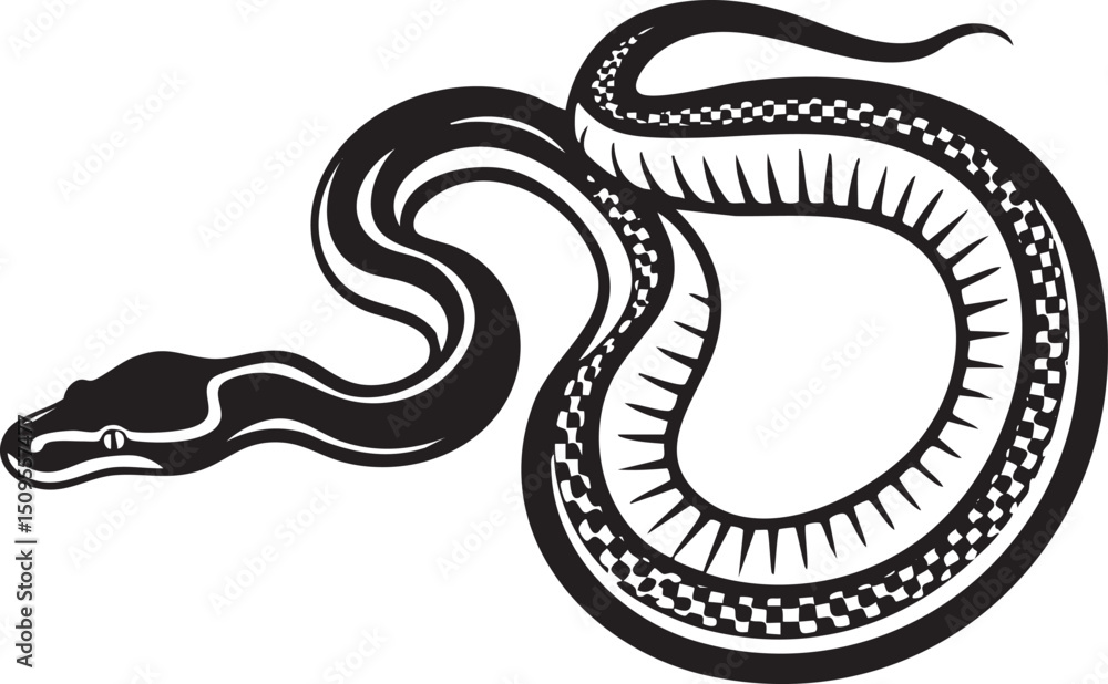 Fototapeta premium sleek black snake curves gracefully across a white background.