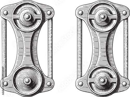 Two vintage mechanical linkages are shown in a detailed engraving.