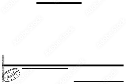Single coin with currency sign and bold black horizontal lines. Ideal for finance, business, savings, investments, minimalism, economics, corporate branding. Flat simple metaphor