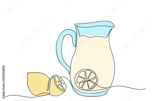 Refreshing lemonade pitcher with sliced lemons on a clean surface