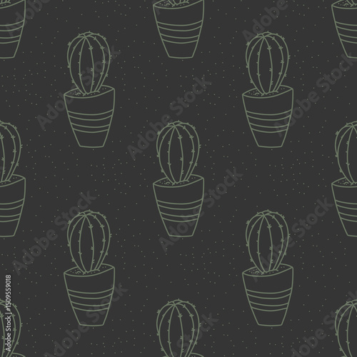 A pattern of succulents seamlessly arranged on a black background, emphasizing their unique forms and colors