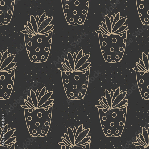 A black background adorned with a seamless pattern of diverse succulents, showcasing vibrant green hues